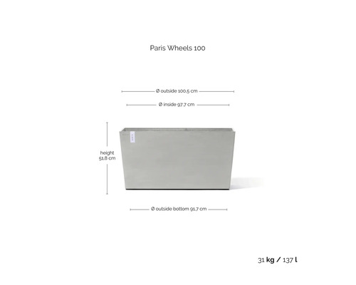 Paris Wheels 100 Pflanzkasten mit Abmessungen