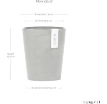 Morinda 17 Pflanzgefäß mit den Maßen Höhe 19,5 cm, Außendurchmesser 17,1 cm, Innendurchmesser 15,5 cm und Außendurchmesser unten 13 cm