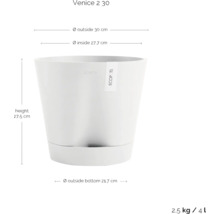 Venice 2 30 Pflanzgefäß mit den Maßen Höhe 27,5 cm, Außendurchmesser 30 cm, Innendurchmesser 27,7 cm und Außendurchmesser unten 21,7 cm