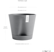 Grauer Pflanztopf mit Größenangaben