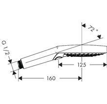 Technische Zeichnung eines Handbrausekopfs mit Maßangaben