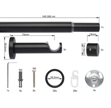 Gardinenstangenset mit Zubehör und Maßangaben