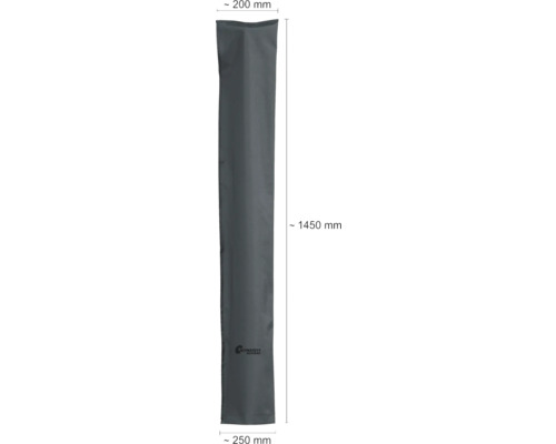Schutzhülle für Heizstrahler mit den Maßen 1450 mm Länge, 200 mm Breite oben und 250 mm Breite unten