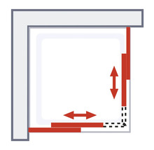 Illustration einer Duschkabine mit Verstellbereich