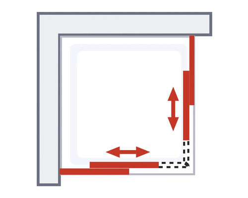 Illustration einer Duschkabine mit Verstellbereich