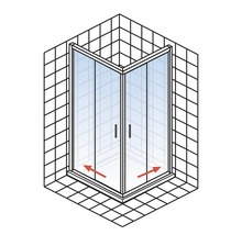 Eckdusche mit Schiebetüren in einem gefliesten Badezimmer