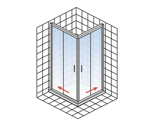 Eckdusche mit Schiebetüren in einem gefliesten Badezimmer