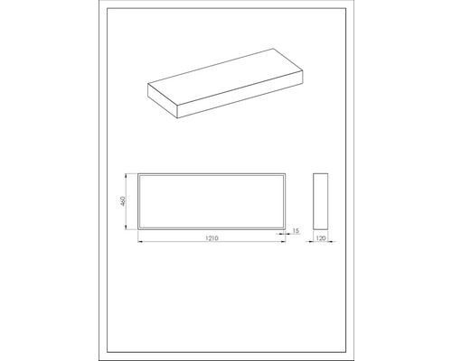 Technische Zeichnung einer Wandablage mit den Maßen 1210 x 460 x 120 Millimeter.