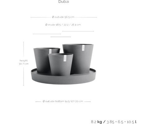 Dubai Pflanztopf Set mit Größenangaben
