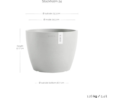 Pflanzgefäß Stockholm 24 mit Maßangaben