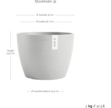 Stockholm 31 Pflanzgefäß mit den Maßen Höhe 23,5 cm, Außendurchmesser 31 cm und Innendurchmesser 28,7 cm