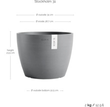 Grauer Stockholm 31 Pflanztopf mit Maßangaben