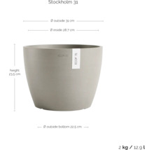 Blumentopf mit den Maßen Höhe 23,5 cm, Außendurchmesser 31 cm, Innendurchmesser 28,7 cm und Außendurchmesser unten 22,5 cm