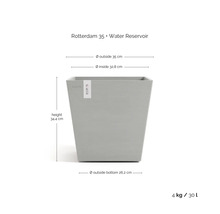 Rotterdam Pflanzkübel mit Wasserreservoir, Abmessungen: 34,4 cm hoch, 35 cm Außendurchmesser, 32,8 cm Innendurchmesser, 26,2 cm Durchmesser am Boden, 4 kg Gewicht, 30 Liter Volumen