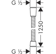 Abbildung einer flexiblen Zuleitung mit einer Länge von 1250 mm und einem G 1/2 Anschluss.