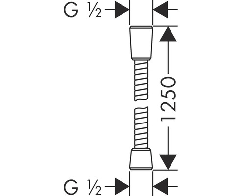 Abbildung einer flexiblen Zuleitung mit einer Länge von 1250 mm und einem G 1/2 Anschluss.