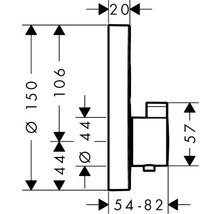 Technische Zeichnung eines Badezimmeraccessoires mit Maßangaben
