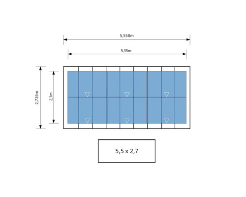 Grundriss mit Maßangaben 5,558 Meter mal 2,726 Meter