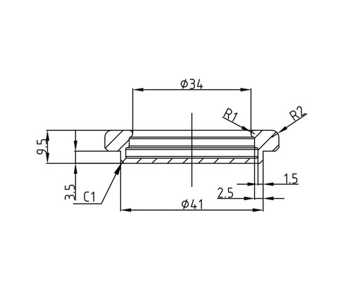 Technische Zeichnung eines Bauteils mit Maßangaben