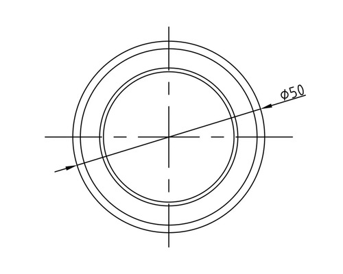 Technische Zeichnung einer Rohrleitung mit einem Durchmesser von 50 Millimetern