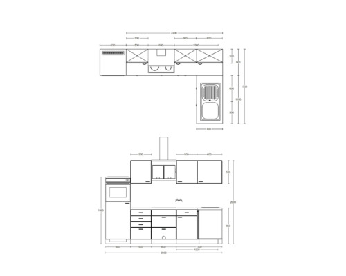 Küchenlayout mit Maßen