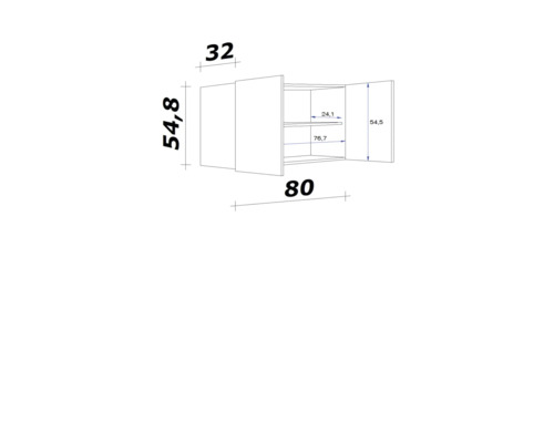Technische Zeichnung eines Wandschranks mit Maßangaben