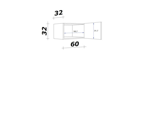 Technische Zeichnung eines Hängeschranks mit Maßangaben