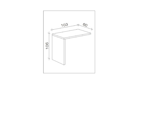 Technische Zeichnung eines Tisches mit den Maßen 106 x 103 x 60 Zentimeter