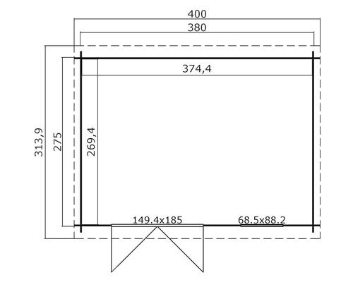 Grundriss eines Gartenhauses mit Maßangaben