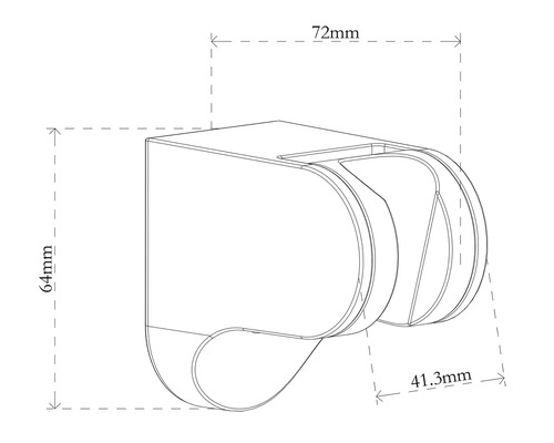 Technische Zeichnung eines Duschkopfhalters mit Maßangaben
