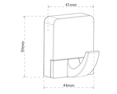 Technische Zeichnung eines einzelnen Kleiderhakens mit Maßangaben