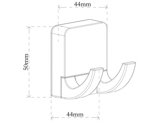 Technische Zeichnung eines doppelten Mantelhaken mit Maßangaben