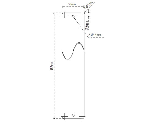 Technische Zeichnung eines 457 Millimeter langen Bauteils mit Bohrlöchern und Maßangaben