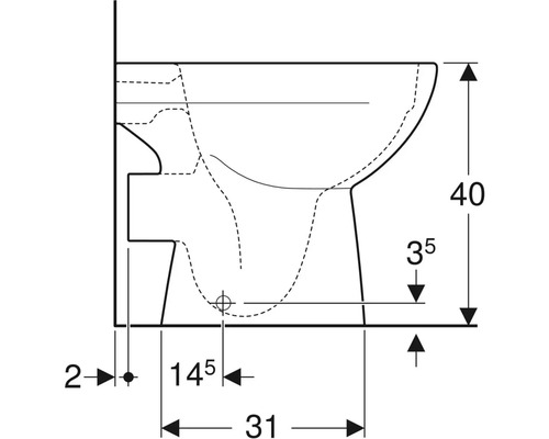 Technische Zeichnung eines WCs mit Maßangaben