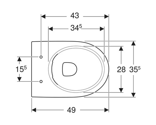 Technische Zeichnung eines Wand-WCs mit Maßangaben