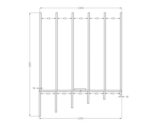 Technische Zeichnung eines Regals mit Maßangaben.