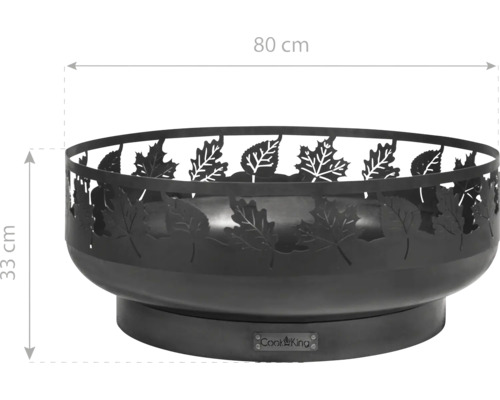 Feuerschale aus Stahl mit Blätterdesign, 80 cm Durchmesser und 33 cm Höhe