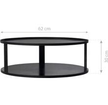 Schwarzer Couchtisch mit den Maßen 62 mal 30 Zentimeter.