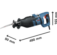 Bosch Säbelsäge mit den Maßen 480 mm Länge, 90 mm Breite und 165 mm Höhe.