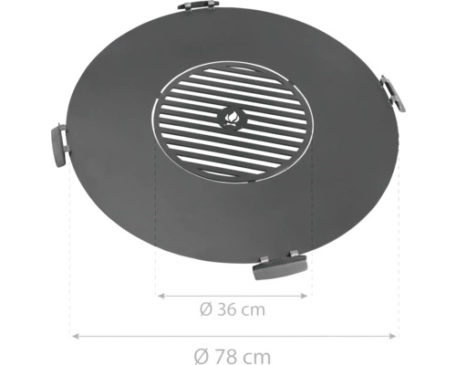 Feuerplattenaufsatz mit Grillrost und einem Durchmesser von 78 cm