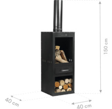 Kaminofen mit Holzfächern und Abmessungen 40 x 40 x 150 cm