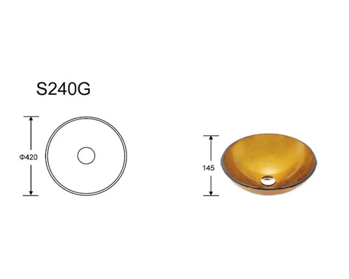 Aufsatzwaschbecken aus Glas mit Maßangaben
