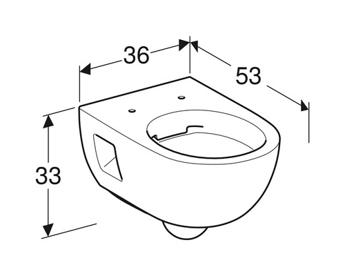 Technische Zeichnung einer wandhängenden Toilette mit Maßangaben
