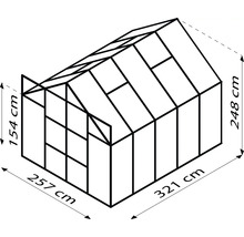 Schema des Gewächshauses mit den Maßen 257 cm x 321 cm x 248 cm
