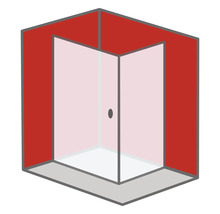 Eckdusche mit Glastür und Wänden