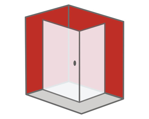 Eckdusche mit Glastür und Wänden