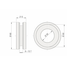 Technische Zeichnung eines Rings mit den Maßen 60 mm Außendurchmesser, 30 mm Innendurchmesser, 21,5 mm Breite und 8 bis 12,7 mm Tiefe.