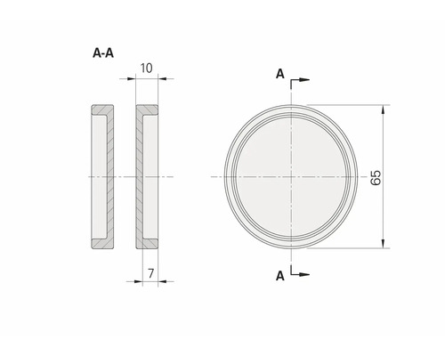 Technische Zeichnung eines runden Dichtungsrings mit Maßen 65 mal 10 Millimeter