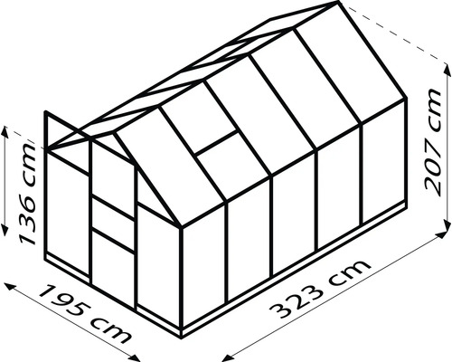 Schema Gewächshaus mit Abmessungen