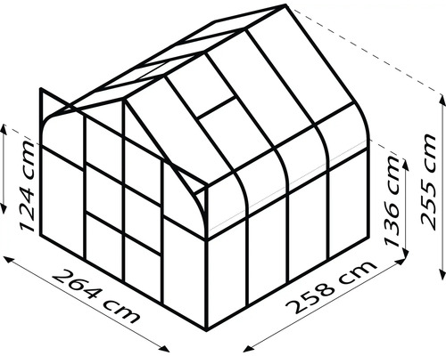 Abmessungen Gewächshaus: 264 x 258 x 255 cm